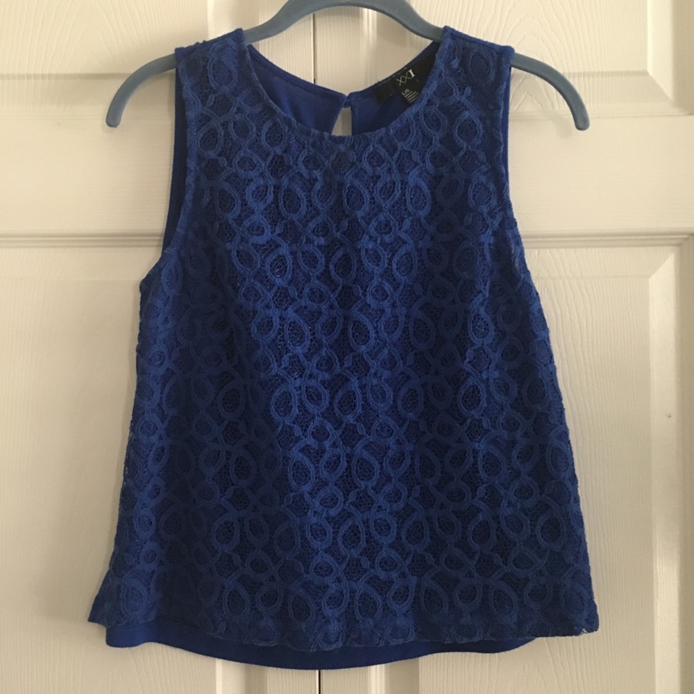 Blue lace overlay top